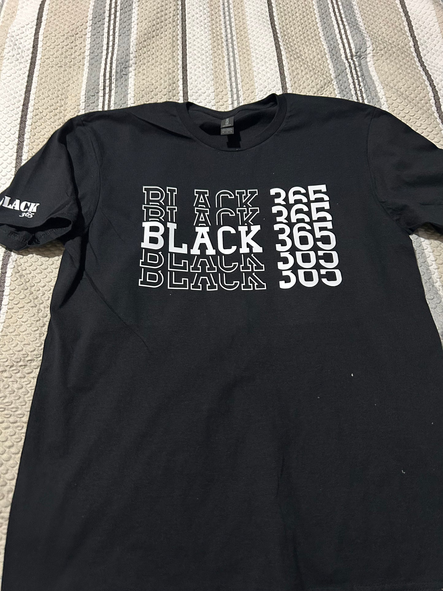 Black 365 T Shirt SS - Smooth Stacked White Lettered