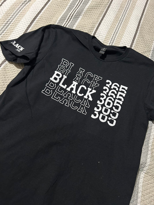 Black 365 T Shirt LS - Smooth Stacked White Lettered